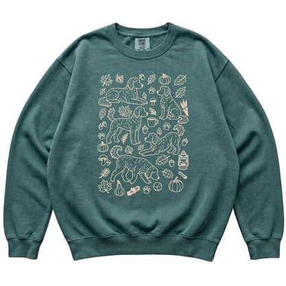 Blue Spruce Goldendoodle Fall Leaves shirt laid flat