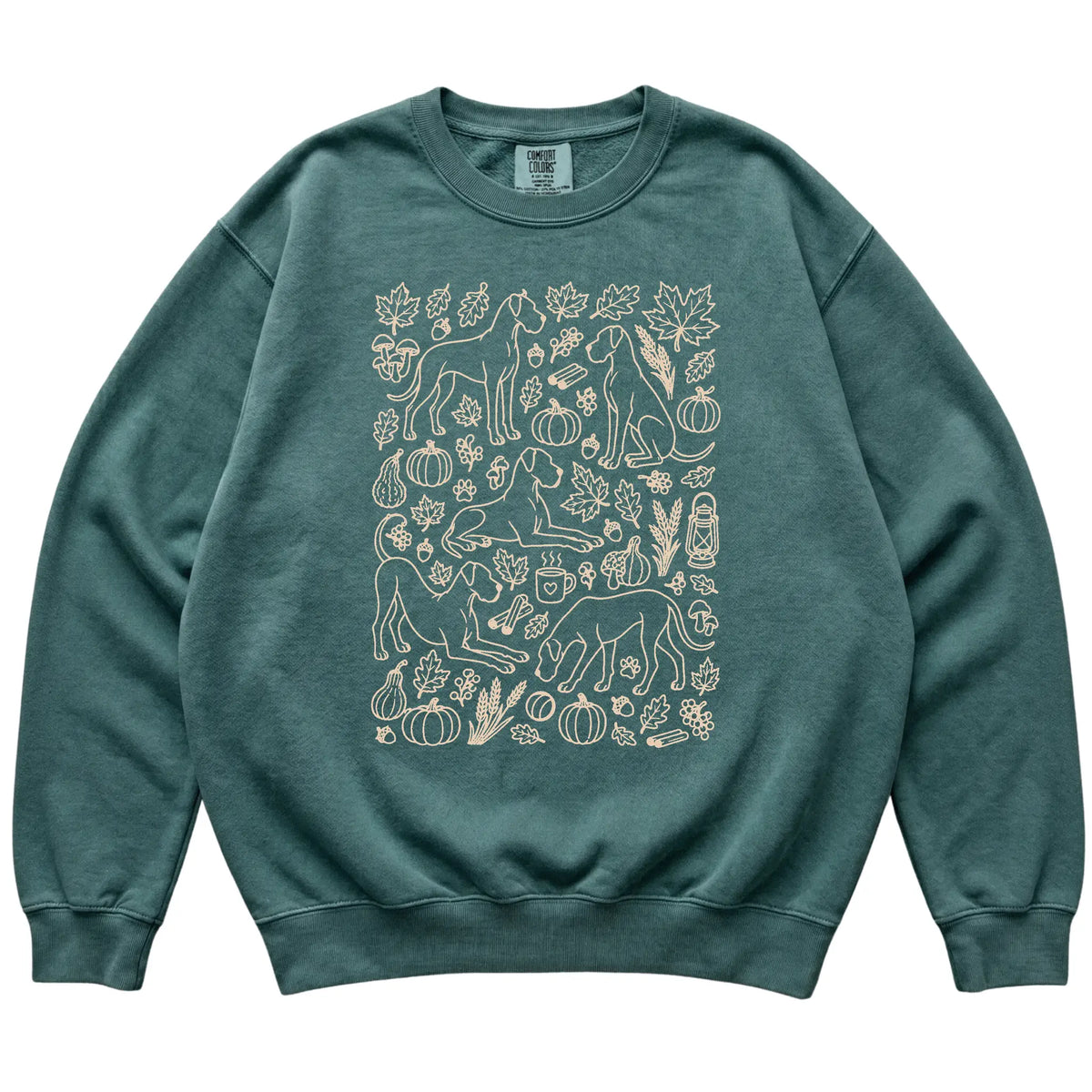 Blue Spruce Great Dane Fall Leaves shirt laid flat