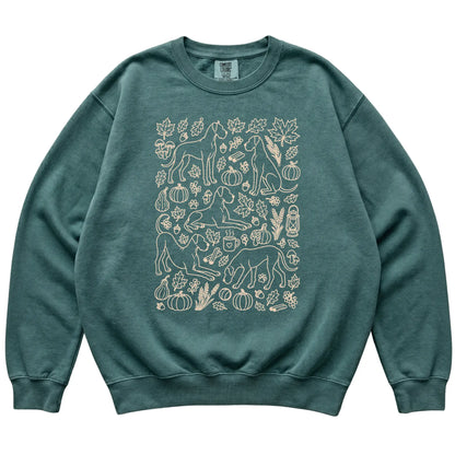 Blue Spruce Great Dane Fall Leaves shirt laid flat
