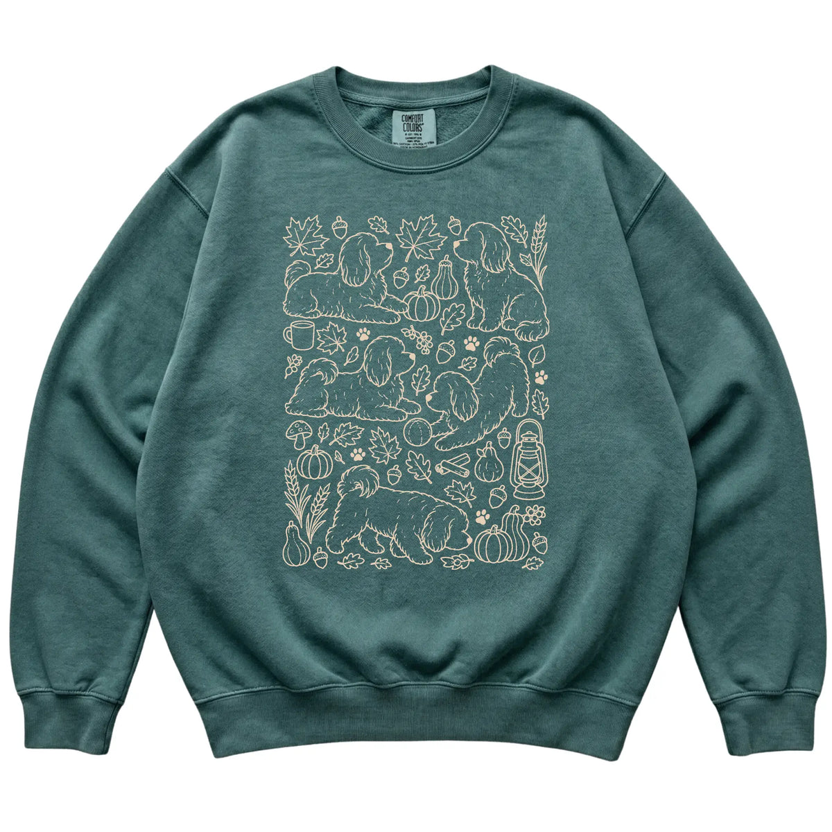 Blue Spruce Havanese Fall Leaves shirt laid flat