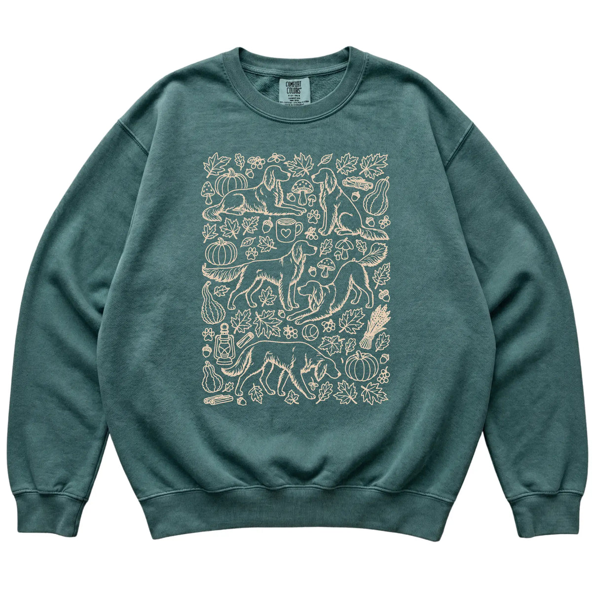 Blue Spruce Irish Setter Fall Leaves shirt laid flat