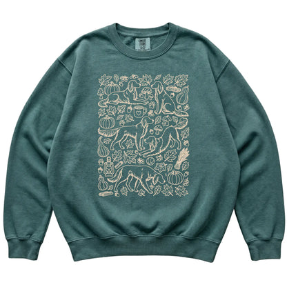 Blue Spruce Irish Setter Fall Leaves shirt laid flat