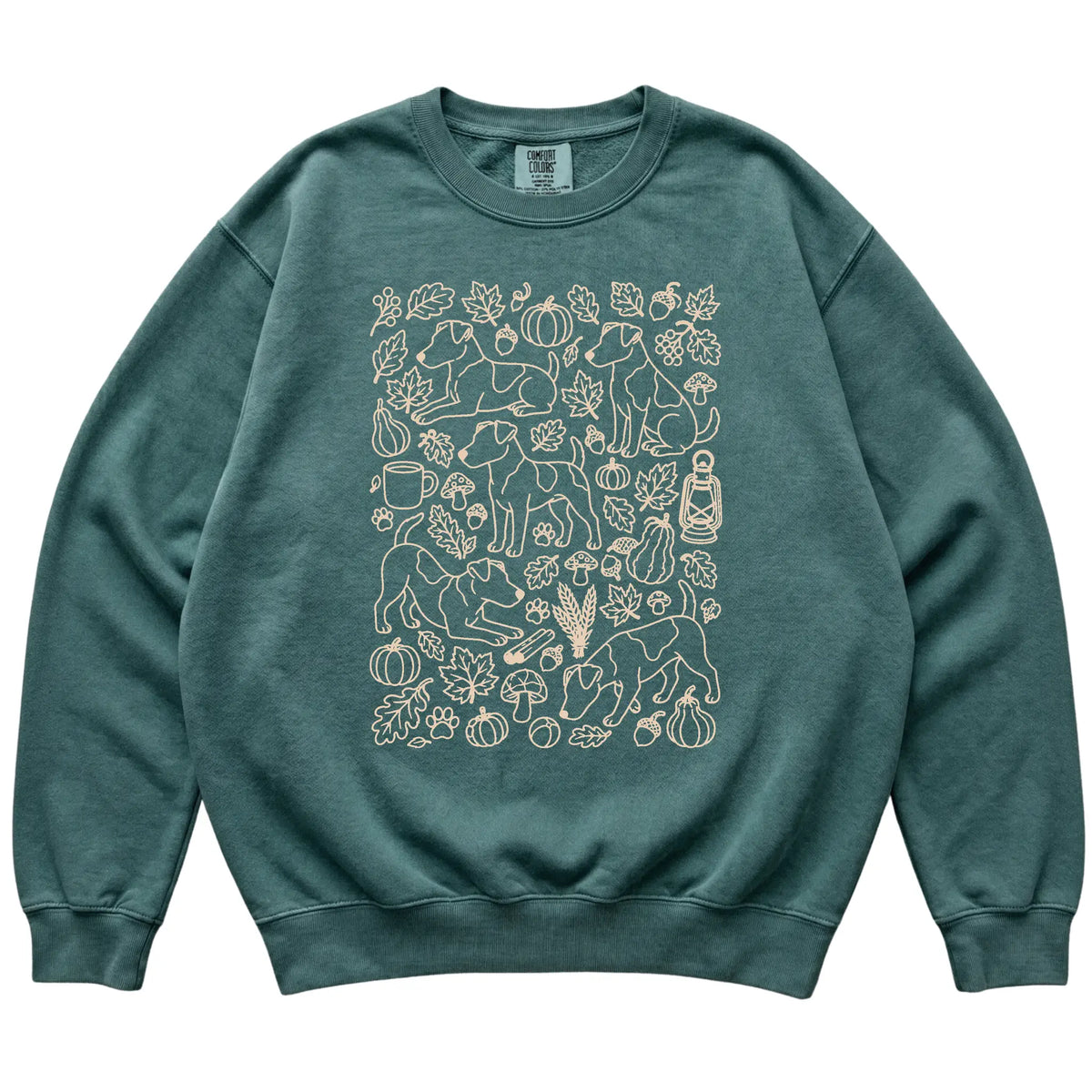 Blue Spruce Jack Russell Fall Leaves shirt laid flat
