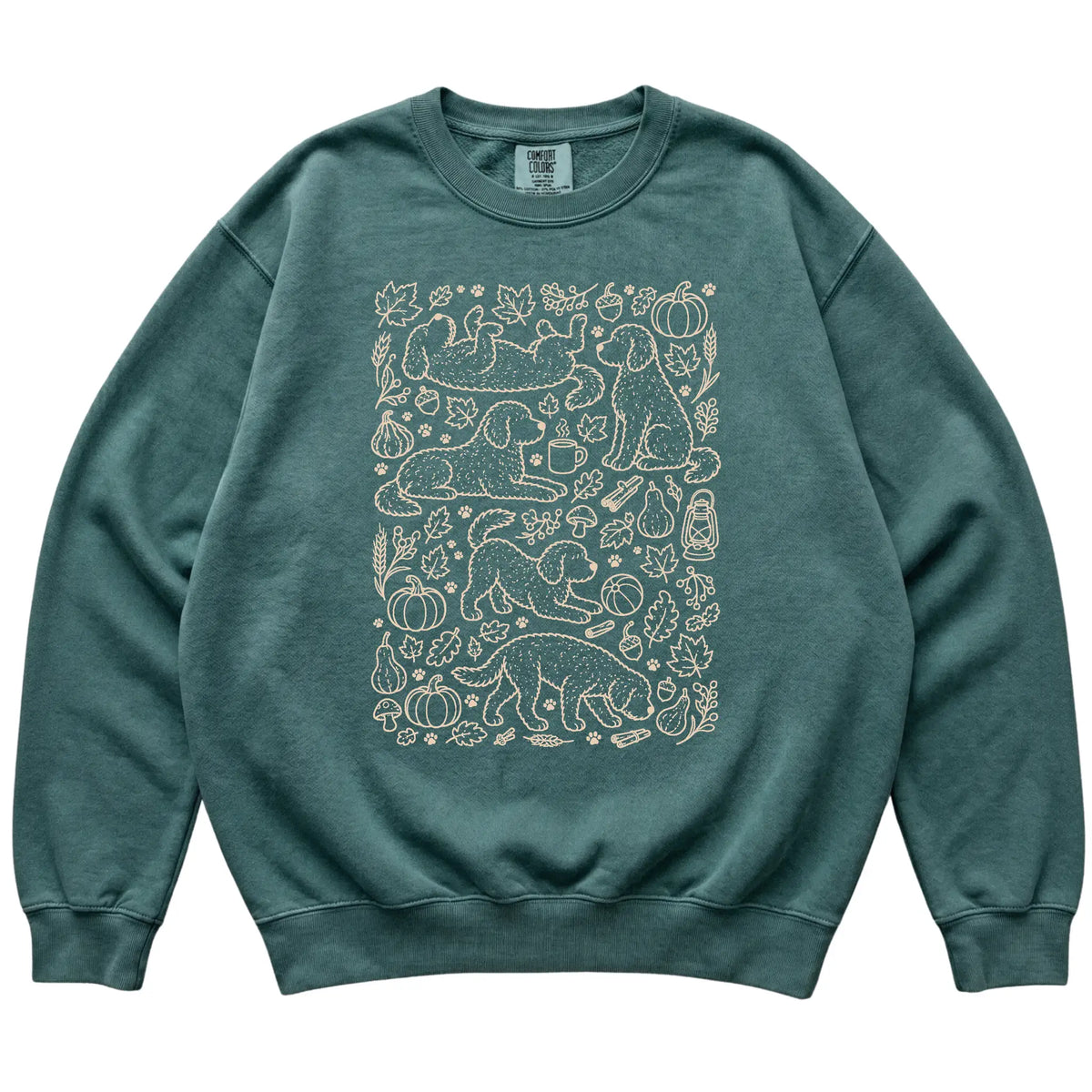 Blue Spruce Labradoodle Fall Leaves shirt laid flat