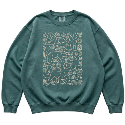Blue Spruce Newfie Fall Leaves shirt laid flat