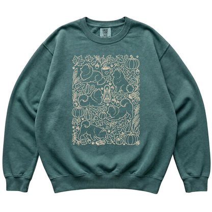 Blue Spruce Pomeranian Fall Leaves shirt laid flat