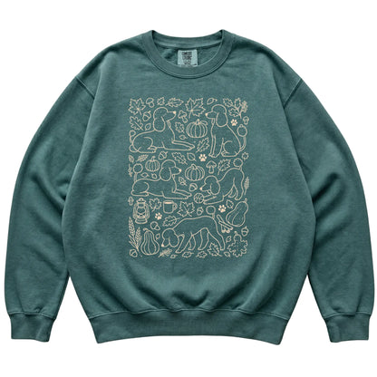 Blue Spruce Poodle Fall Leaves shirt laid flat