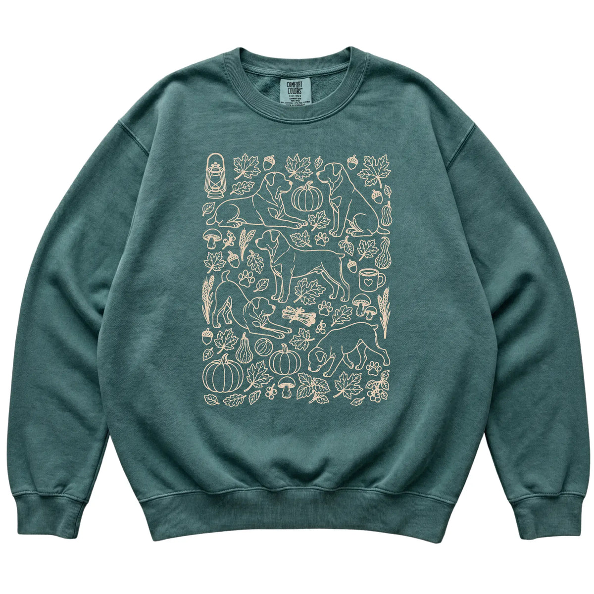 Blue Spruce Rottweiler Fall Leaves shirt laid flat