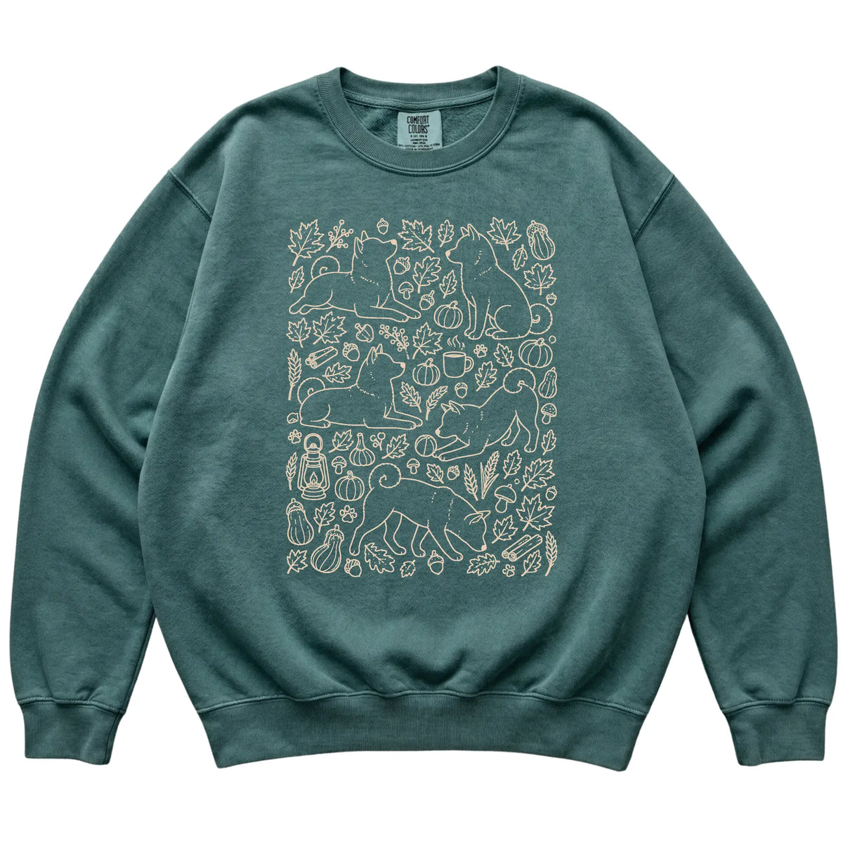 Blue Spruce Shiba Inu Fall Leaves shirt laid flat