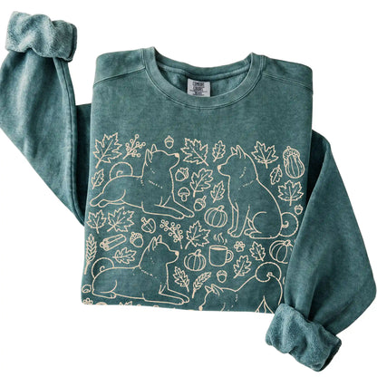 Blue Spruce Shiba Inu Fall Leaves folded detail view