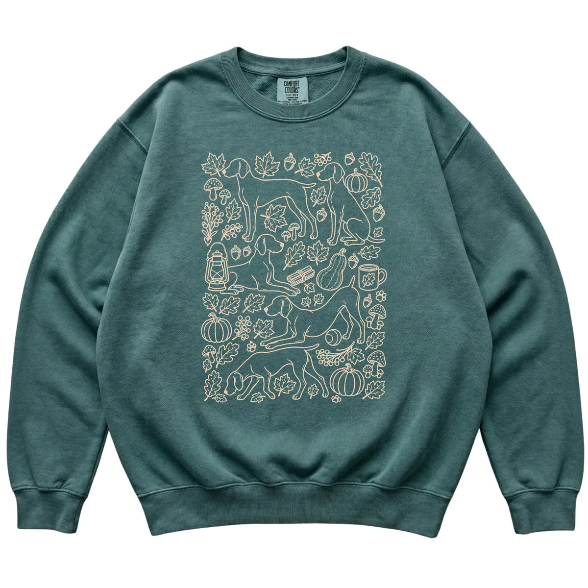 Blue Spruce Weimaraner Fall Leaves shirt laid flat