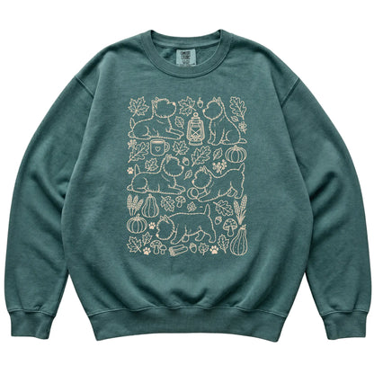 Blue Spruce Westie Fall Leaves shirt laid flat