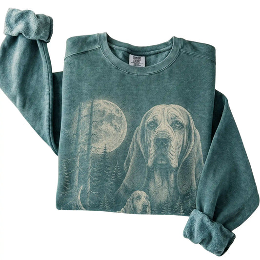 Blue Spruce Basset Hound Moonlit Forest Comfort Colors sweatshirt, folded view