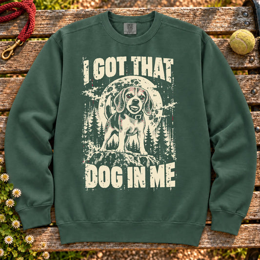 Blue Spruce Beagle I Got That Dog in Me sweatshirt, full garment view
