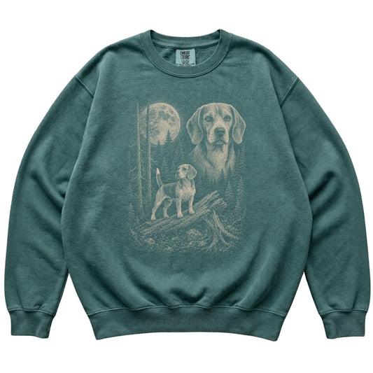 Blue Spruce Beagle Moonlit Forest Comfort Colors sweatshirt, flat view