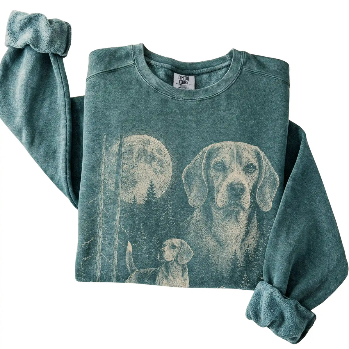 Blue Spruce Beagle Moonlit Forest Comfort Colors sweatshirt, folded view