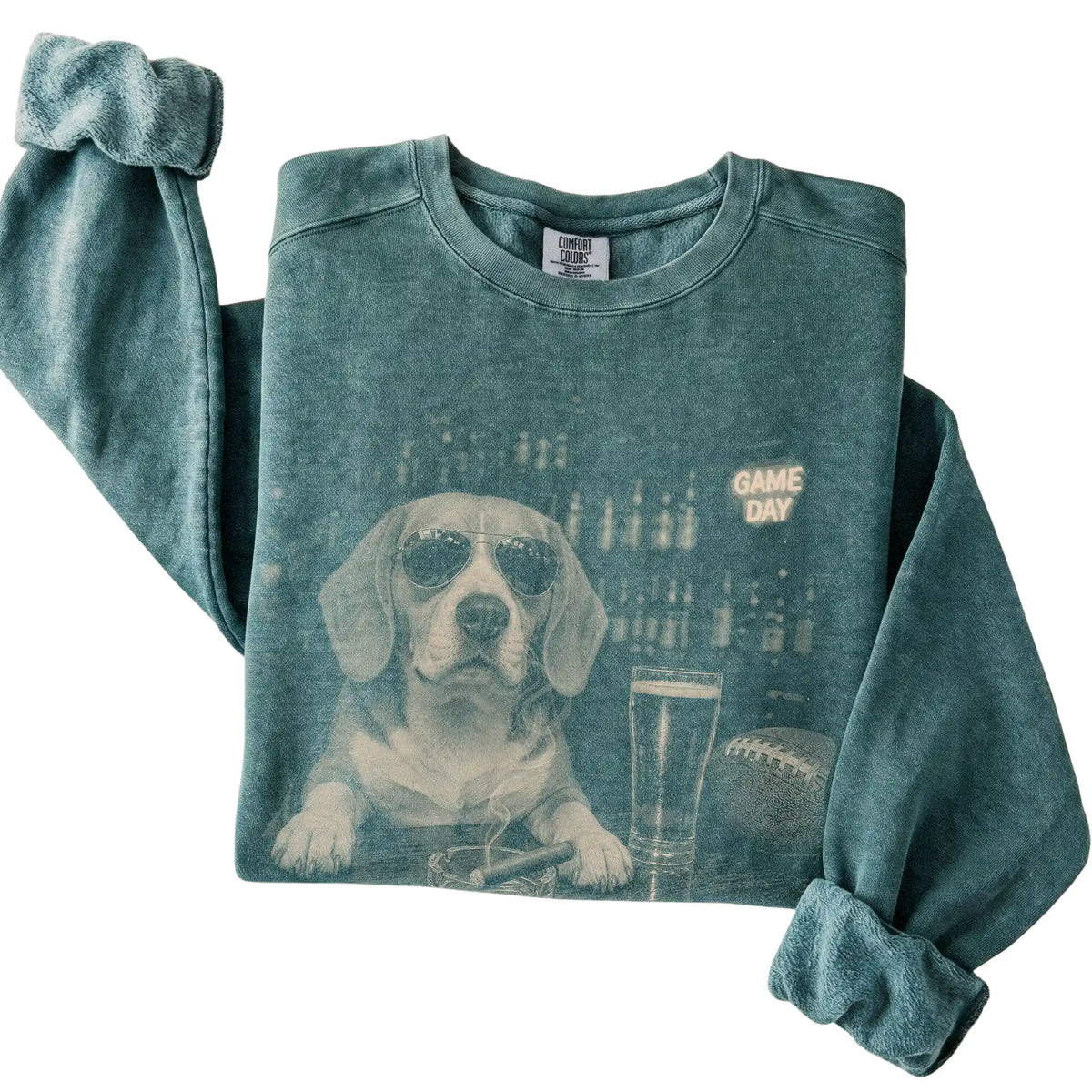 Folded Blue Spruce Beer and Football Beagle Shirt Beer and Football sweatshirt