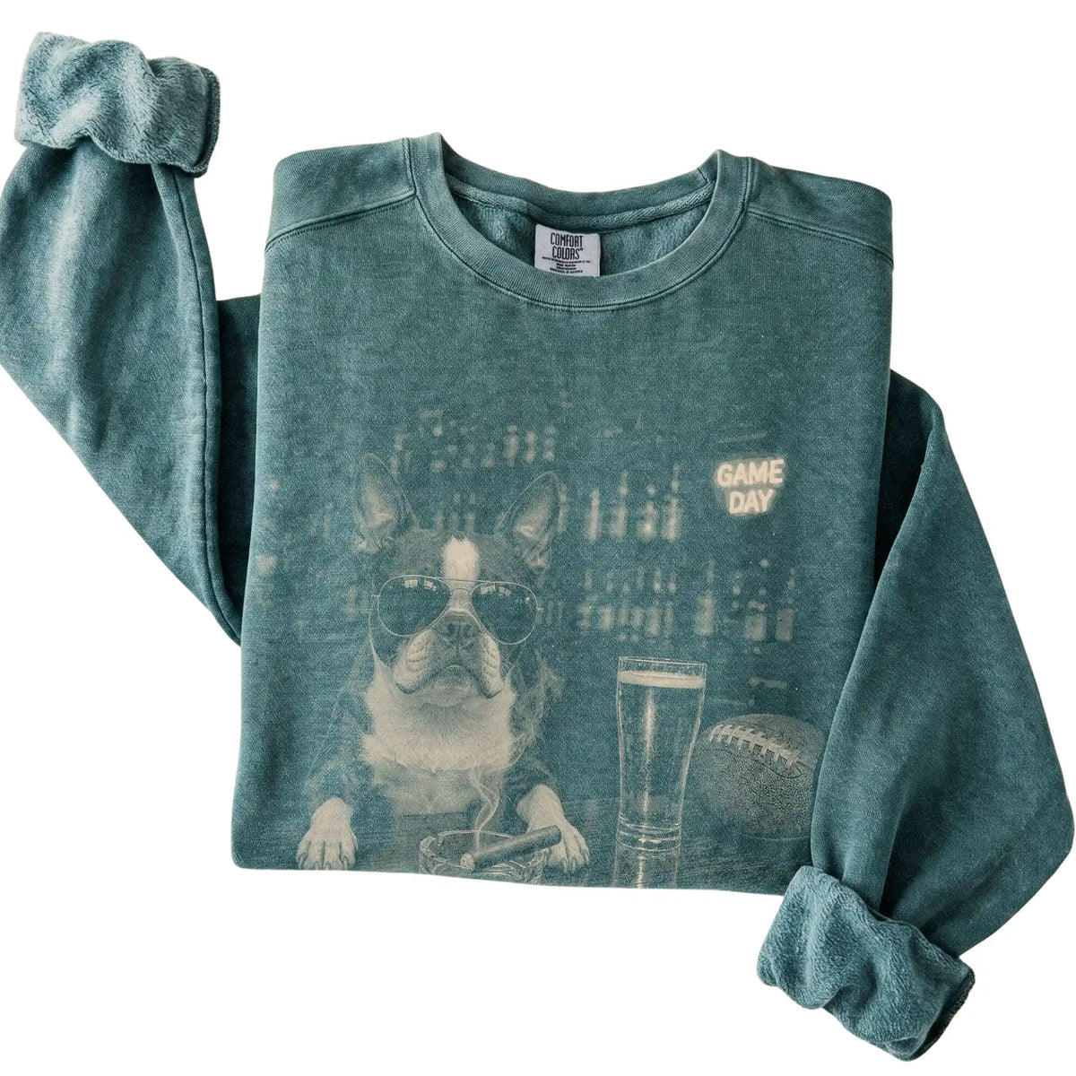 Folded Blue Spruce Beer and Football Boston Terrier Shirt Beer and Football sweatshirt