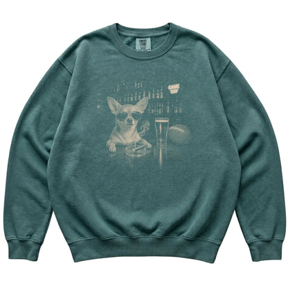 Blue Spruce Beer and Football Chihuahua Shirt Beer and Football sweatshirt laid flat
