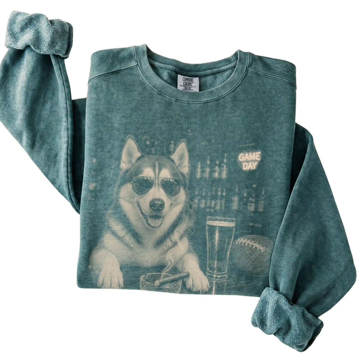 Folded Blue Spruce Beer and Football Siberian Husky Shirt Beer and Football sweatshirt