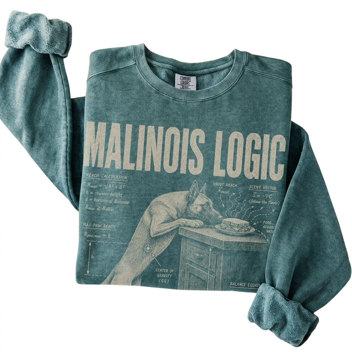 Blue Spruce Belgian Malinois Logic T-Shirt folded detail