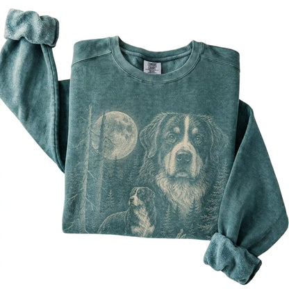 Blue Spruce Bernese Mountain Dog Moonlit Forest Comfort Colors sweatshirt, folded view
