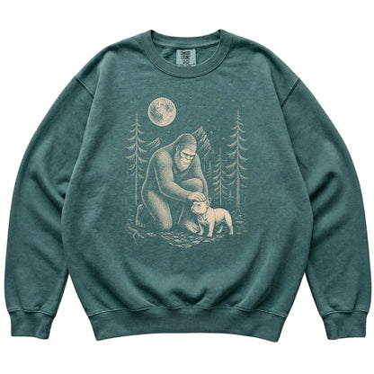 Frenchie and Bigfoot Sweatshirt in Blue Spruce