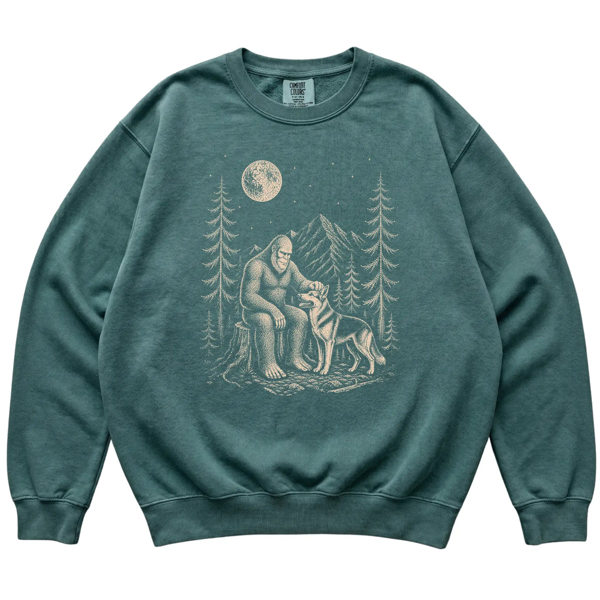 German Shepherd and Bigfoot Sweatshirt in Blue Spruce