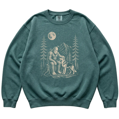 German Shepherd and Bigfoot Sweatshirt in Blue Spruce