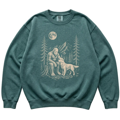 Golden Retriever and Bigfoot Sweatshirt in Blue Spruce