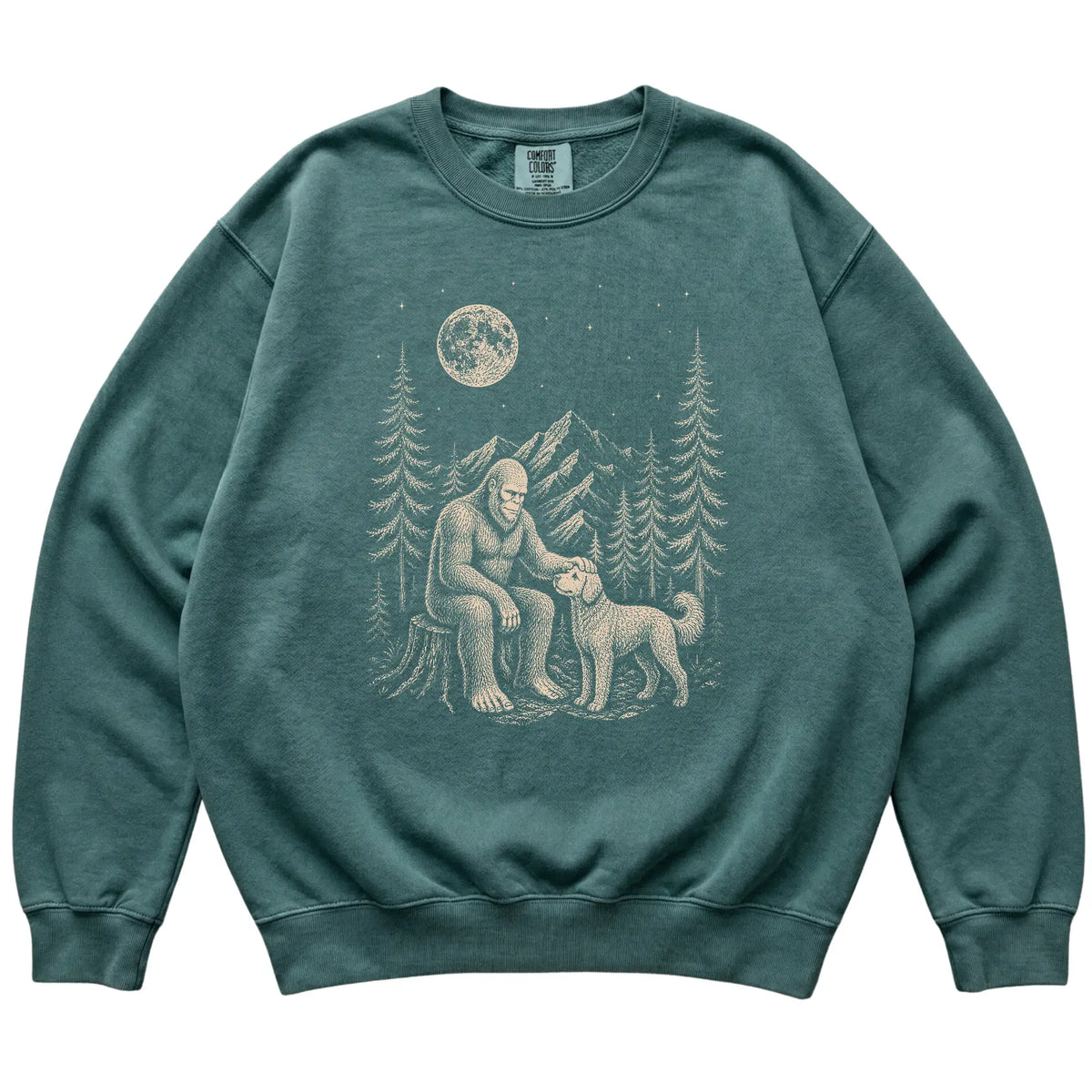 Goldendoodle and Bigfoot Sweatshirt in Blue Spruce
