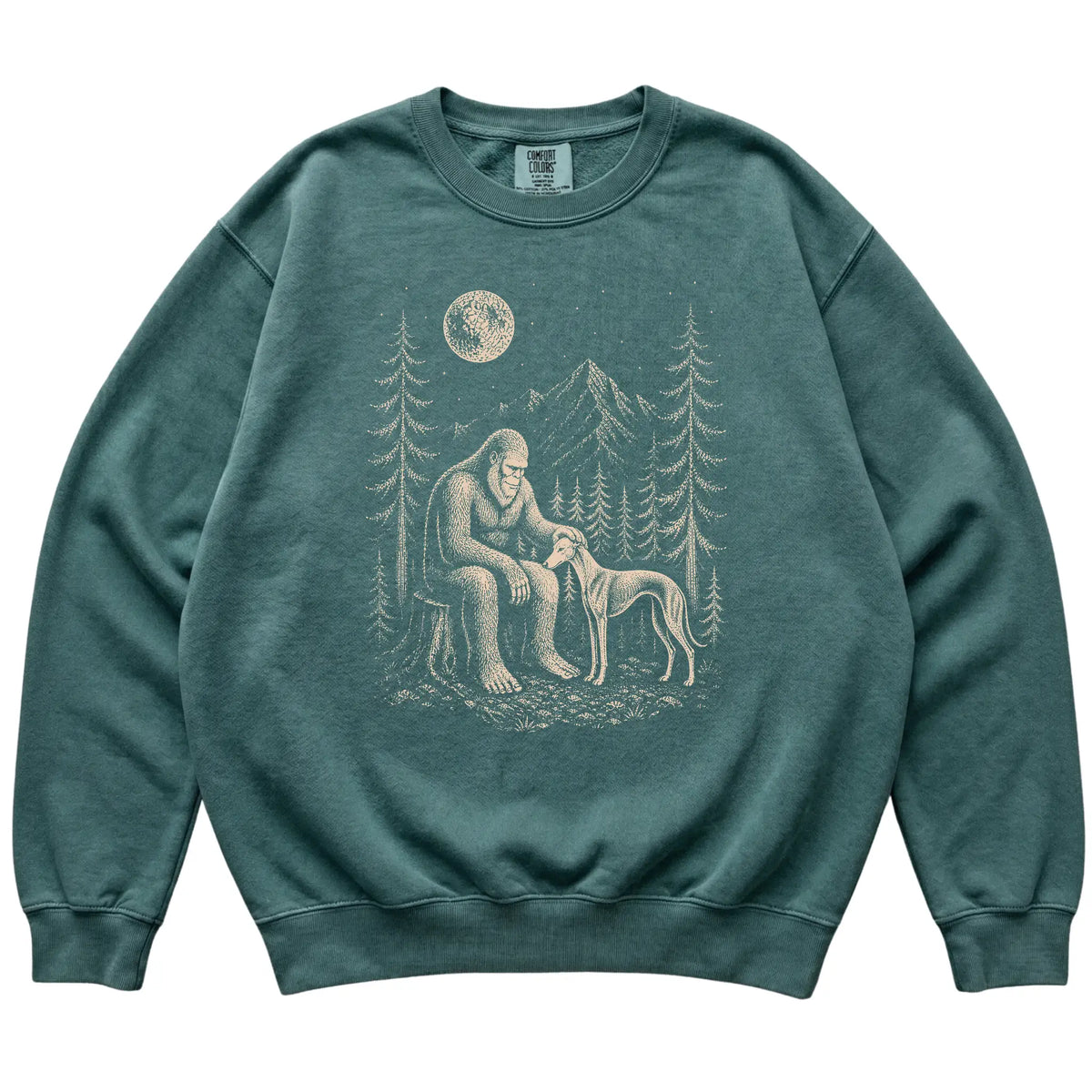Greyhound and Bigfoot Sweatshirt in Blue Spruce