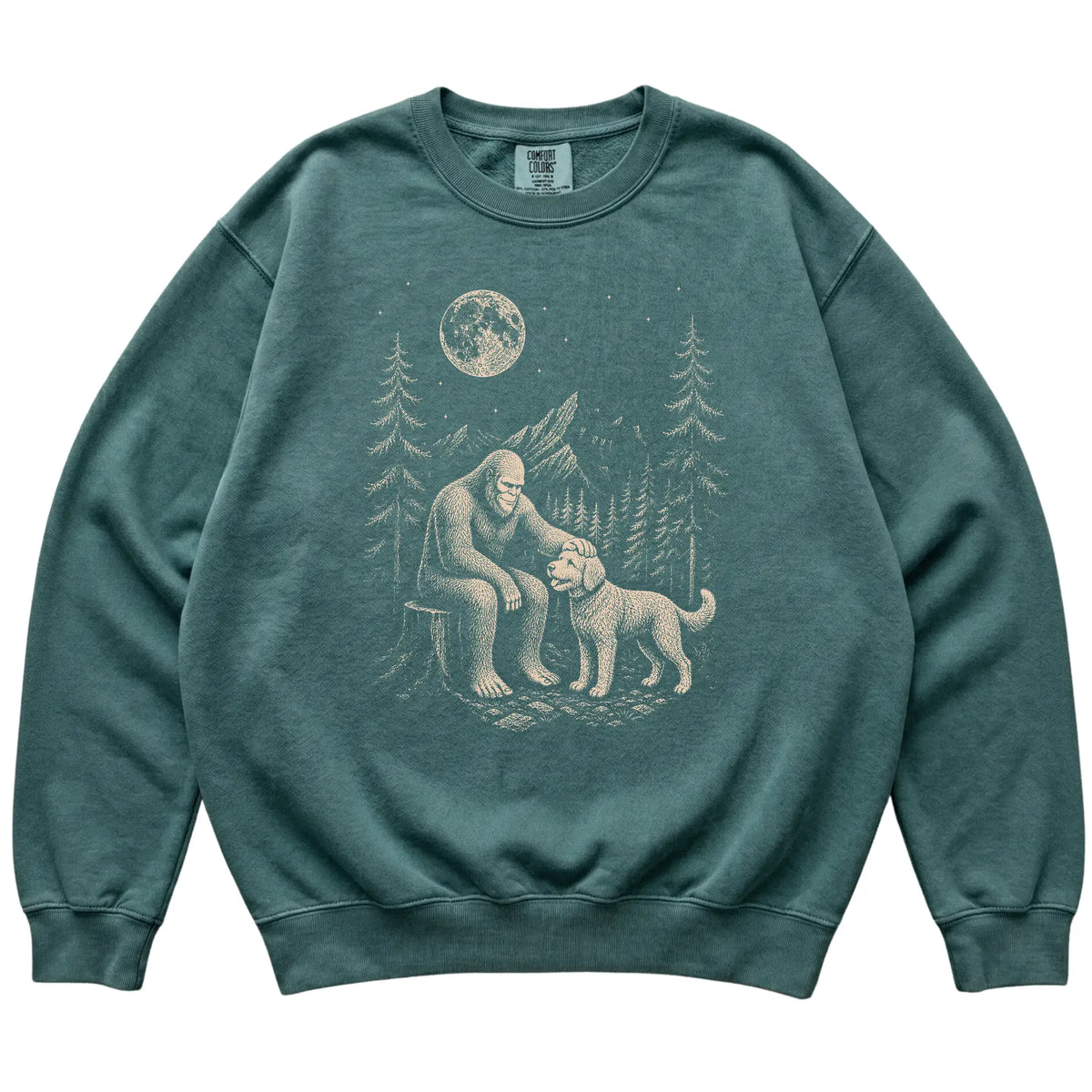 Labradoodle and Bigfoot Sweatshirt in Blue Spruce