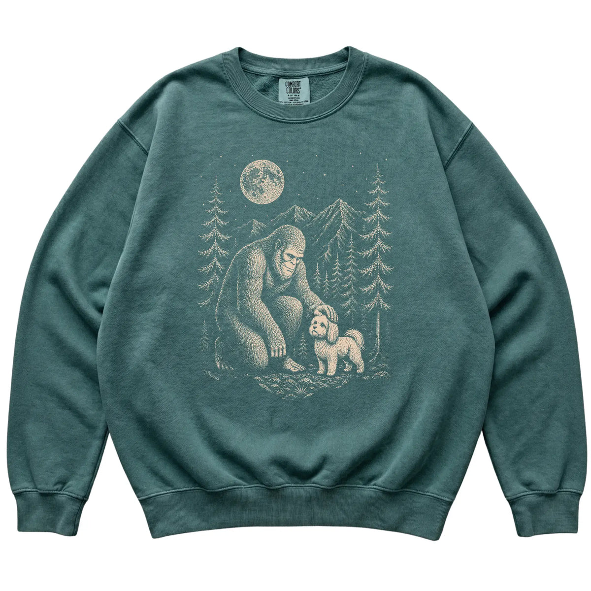 Maltese and Bigfoot Sweatshirt in Blue Spruce