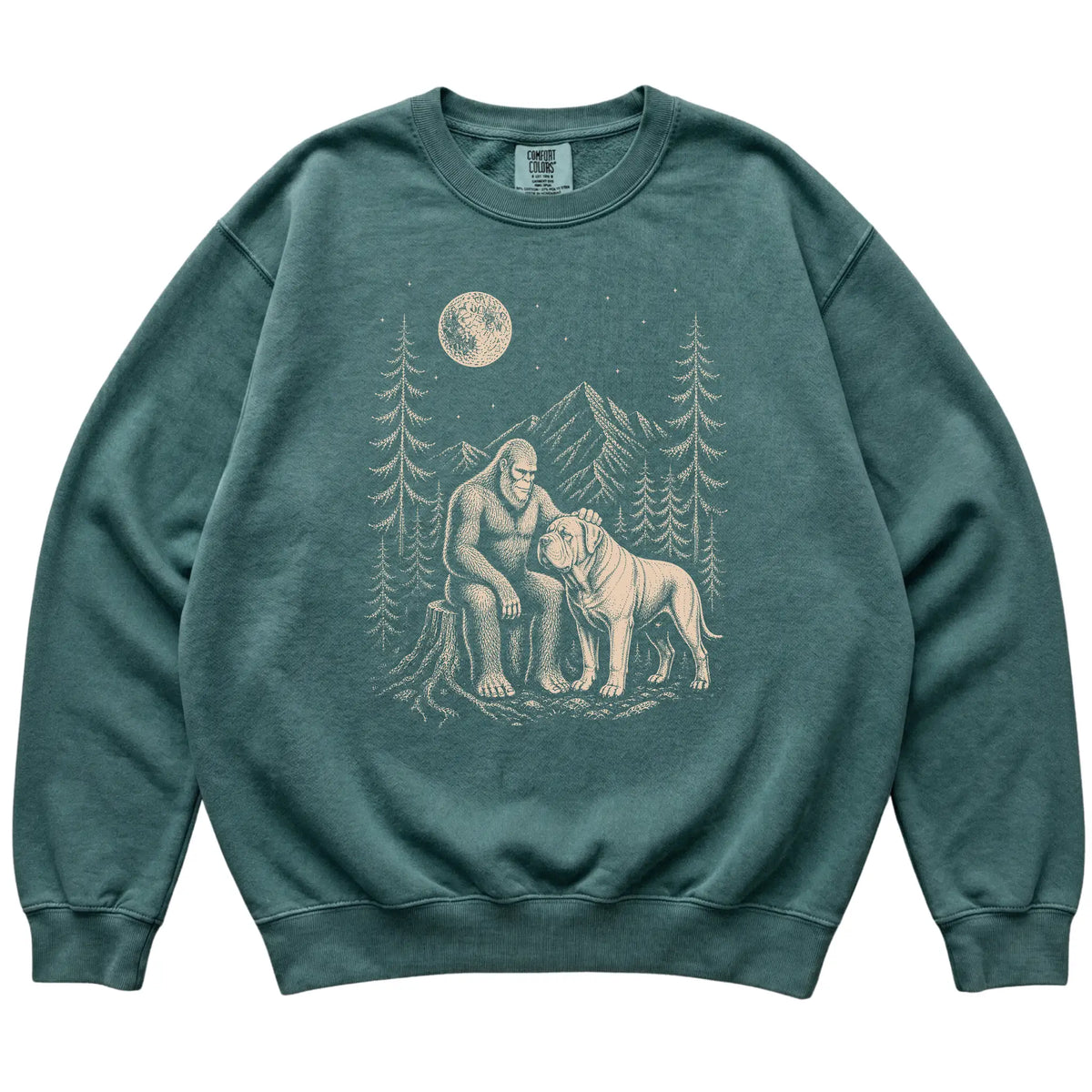 Mastiff and Bigfoot Sweatshirt in Blue Spruce
