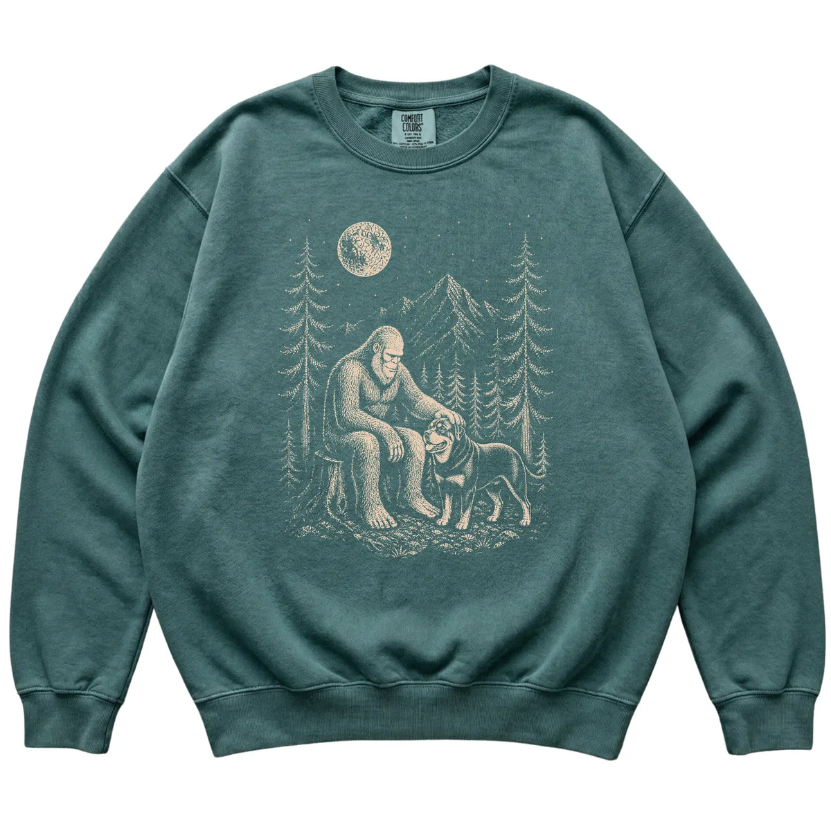 Rottweiler and Bigfoot Sweatshirt in Blue Spruce