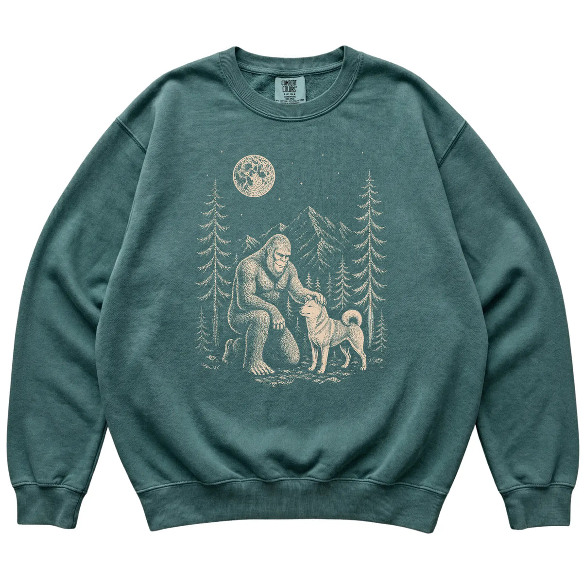 Shiba Inu and Bigfoot Sweatshirt in Blue Spruce