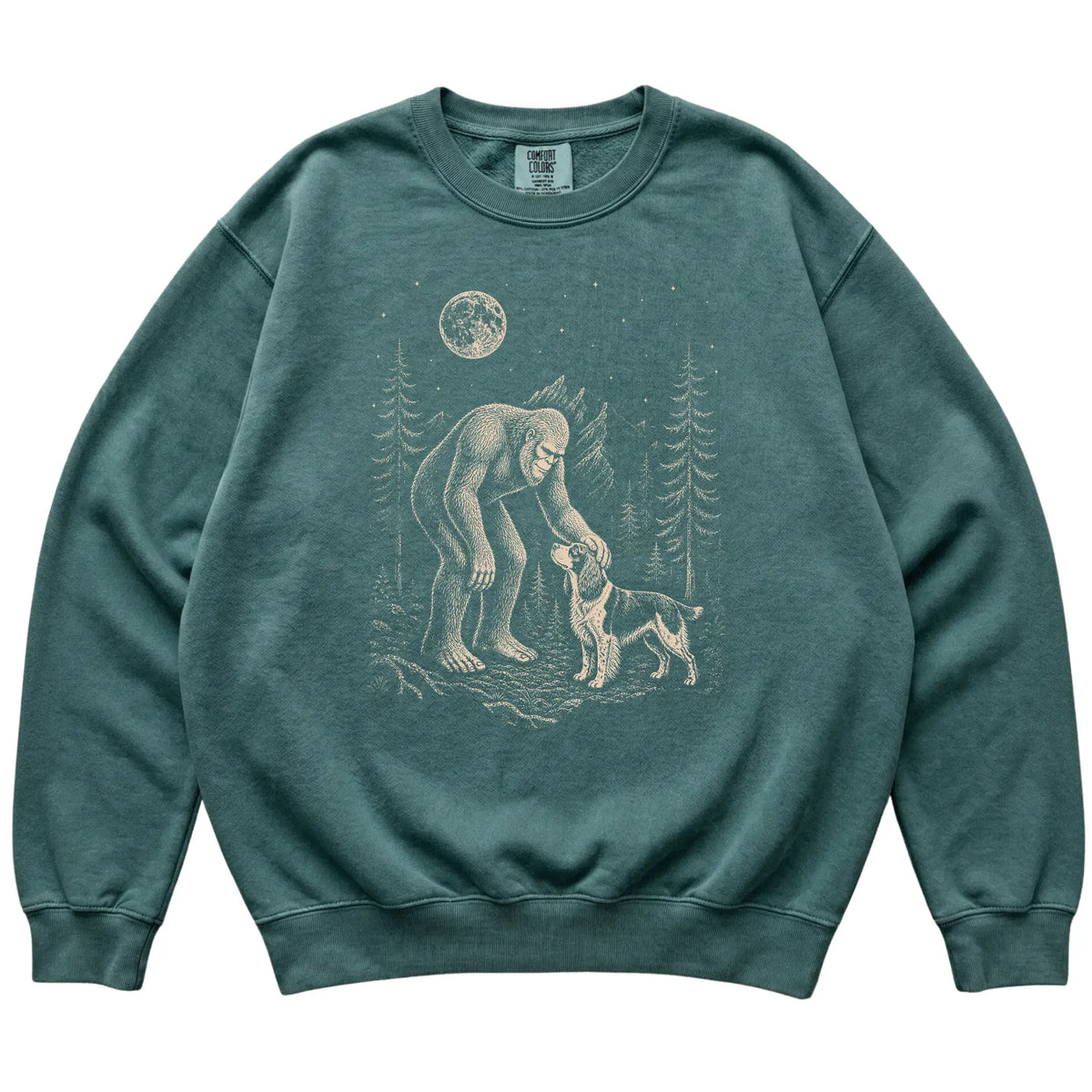 Springer Spaniel and Bigfoot Sweatshirt in Blue Spruce