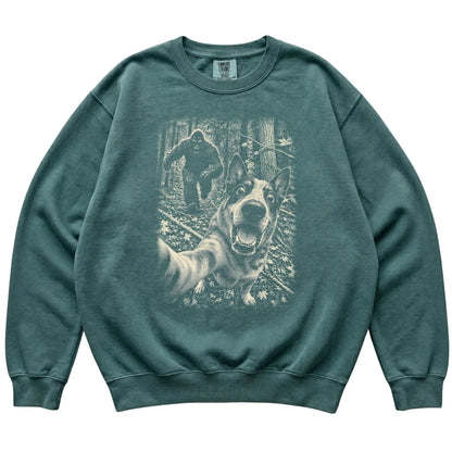 Blue Spruce Blue Heeler Bigfoot selfie sweatshirt, full garment view