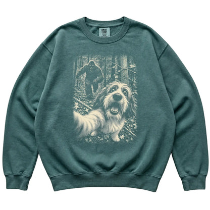 Blue Spruce Havanese Bigfoot selfie sweatshirt, full garment view