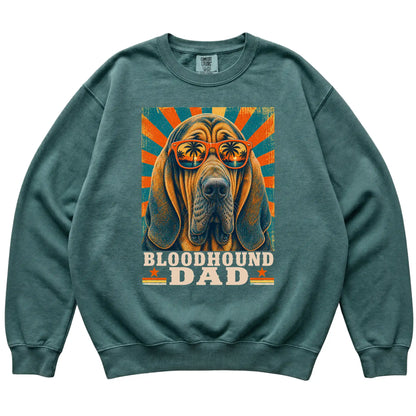 Retro Bloodhound Dad design on a Blue Spruce Comfort Colors sweatshirt