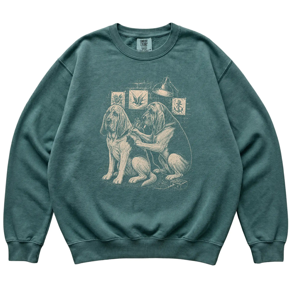 Blue Spruce Bloodhound Dog Tattoo Artist shirt laid flat