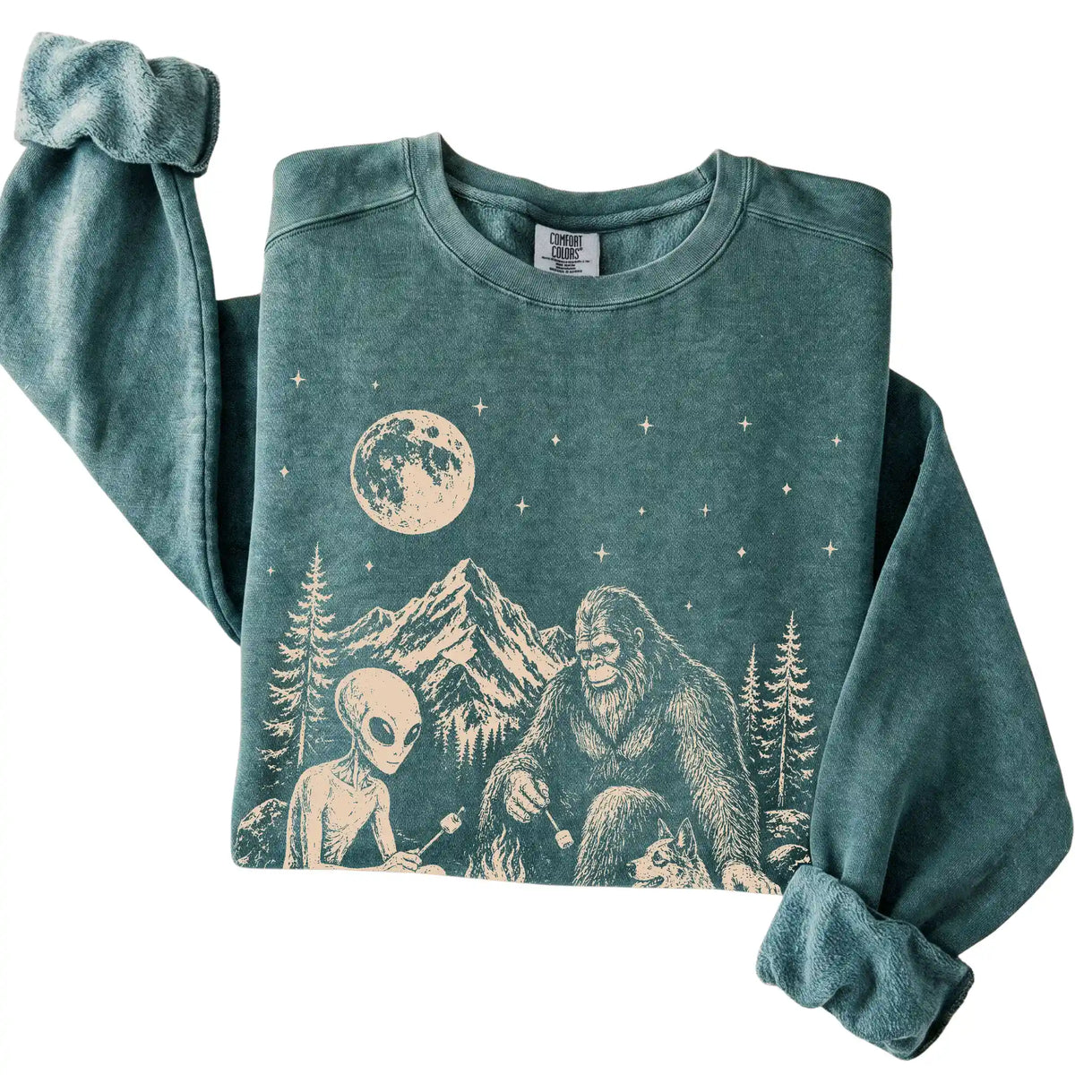 Blue Spruce Blue Heeler Camping with Bigfoot and Alien folded detail view