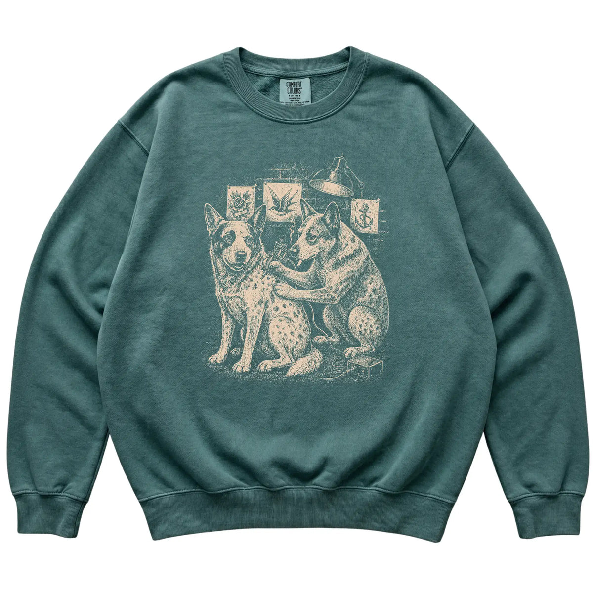 Blue Spruce Blue Heeler Dog Tattoo Artist shirt laid flat