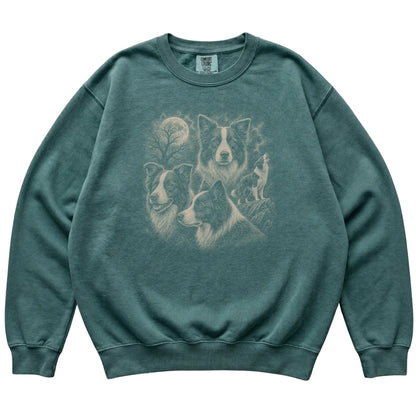 Border Collie 90s Moon Sweatshirt in Blue Spruce — flat lay