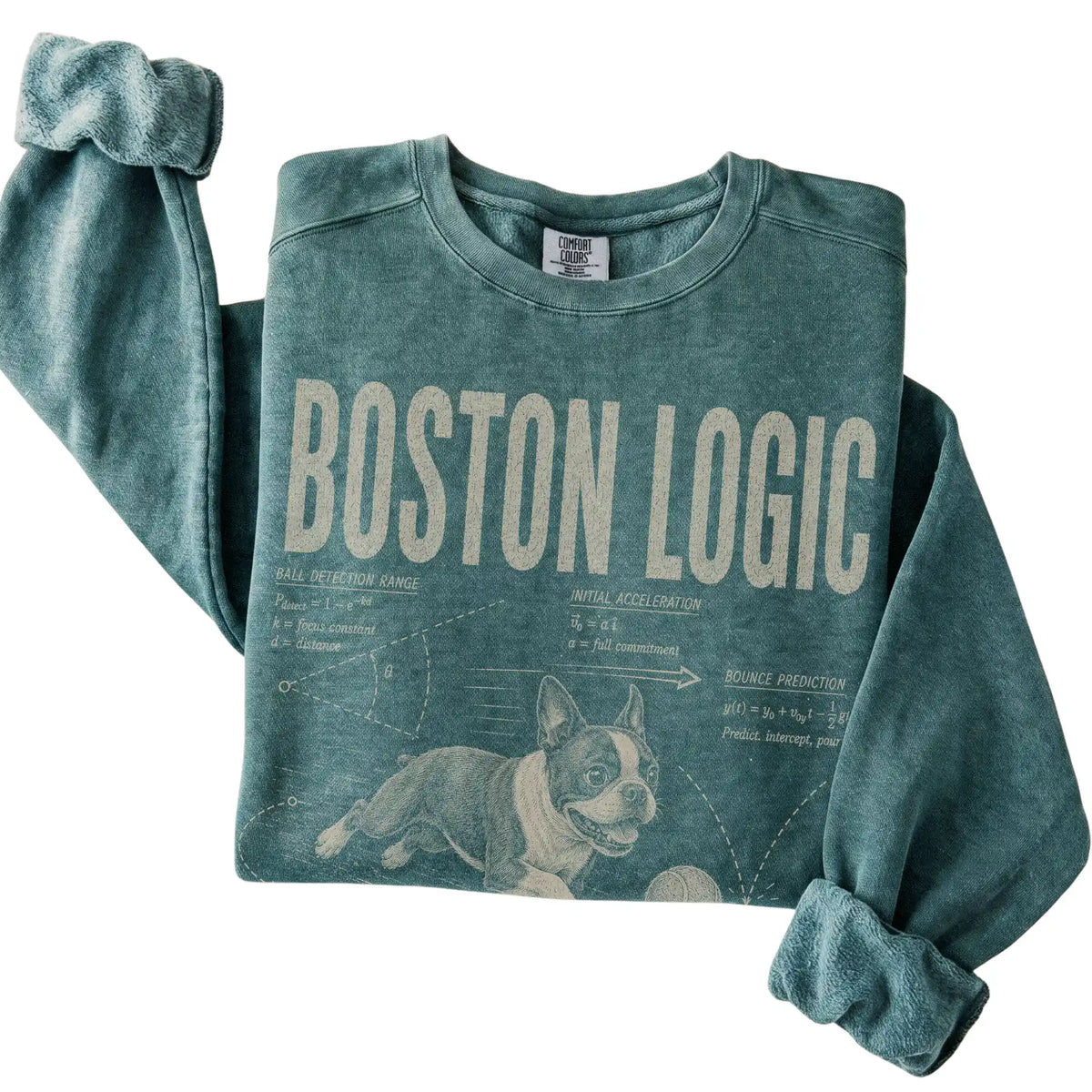 Blue Spruce Boston Terrier Ball Logic T-Shirt folded detail