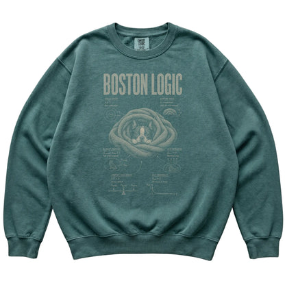Blue Spruce Boston Terrier Logic T-Shirt laid flat