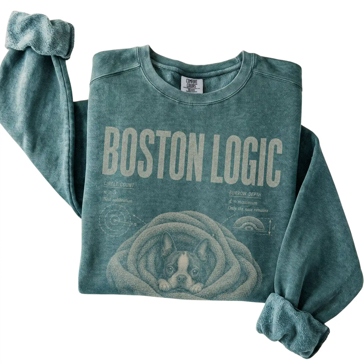 Blue Spruce Boston Terrier Logic T-Shirt folded detail