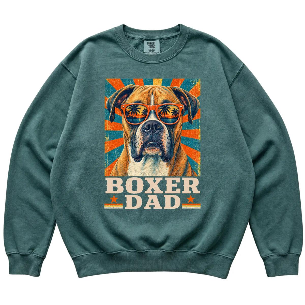 Retro Boxer Dad design on a Blue Spruce Comfort Colors sweatshirt