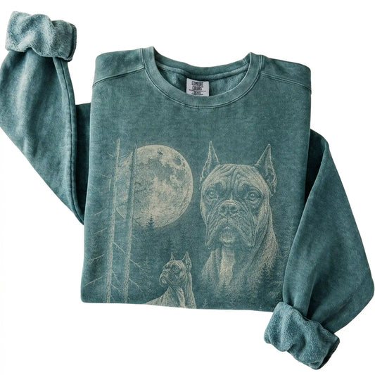 Blue Spruce Boxer Moonlit Forest Comfort Colors sweatshirt, folded view